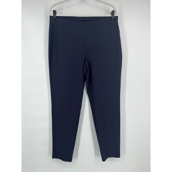 NEW Eileen Fisher Washable Stretch Crepe Pant Pull On Slim Fit Navy Size Large - Picture 1 of 8